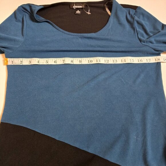 B.Design Womens Colorblock Tunic Small Asymmetrical Blue Teal Black 3/4 Sleeve - Picture 5 of 7